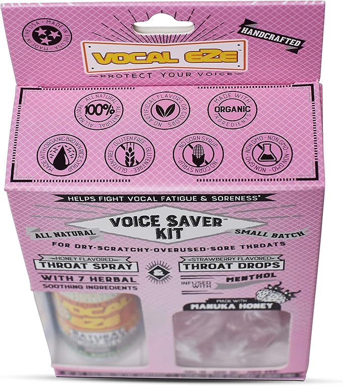 Vocal Eze Voice Saver Kit, Includes Vocal Herbal Throat Spray (1) and (12) Manuka Honey Drops | Relieve Sore, Hoarse, Fatigue, Dryness of Throat | Immune Support, Natural Ingredients (Strawberry)