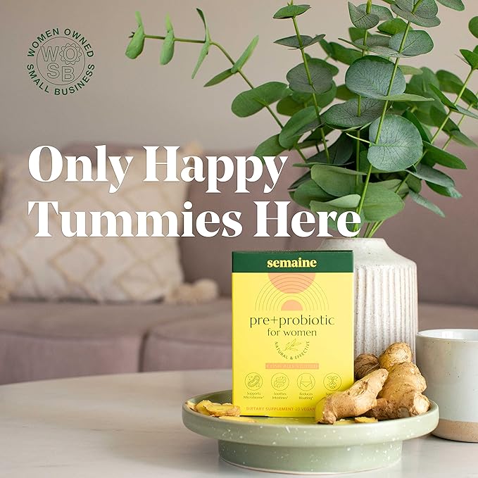 Semaine Super Powered Prebiotic + Probiotic for Women, Effective 3-in-1 Multi-Action Formula to Nourish Gut Health, Soothe IBS, Support Bloat Relief & Immunity Boost, Clinically-Studied (20 ct)