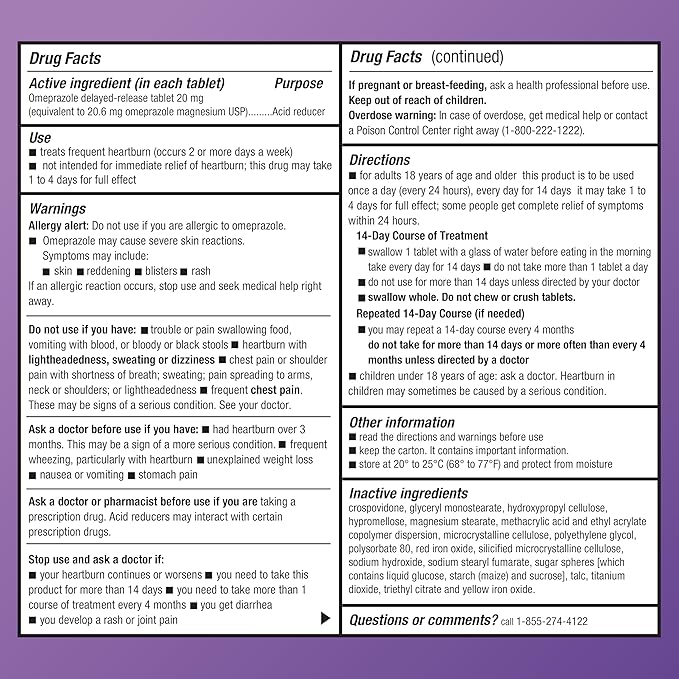 Amazon Basic Care Omeprazole Delayed Release Tablets 20 mg, Acid Reducer, 14 Count (Packaging may vary)