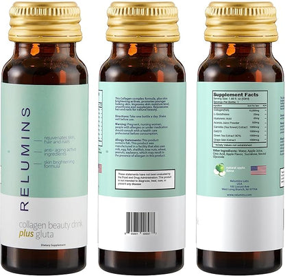 Relumins Advance Rejuvenating Collagen Beauty Drink with Glutathione, Hyaluronic, CoQ10, EGCG, Resveratrol & More - Naturally Fights Signs of Aging - Apple Flavor, Ten 50mL Drinks x 2 Packs