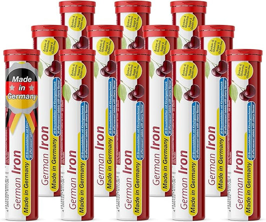 T&D German Iron 14 mg - 240 Vegan Drink Effervescent Tablets - Cherry Flavor - Made in Germany
