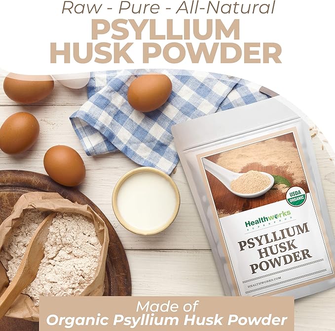 Healthworks Psyllium Husk Powder Organic -16 Oz / 1 Lb - Raw - Certified Organic - Finely Ground Powder from India - Keto, Vegan & Non-GMO - Fiber Support