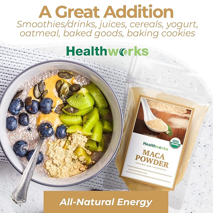 Healthworks Superfoods Organic Maca Powder Raw - 32 Oz / 2 Lbs - Certified Organic Flour Use - Keto, Vegan & Non-GMO - Premium Peruvian Origin - Breakfast, Smoothies, Baking & Coffee - Antioxidant