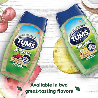 TUMS Naturals Ultra Strength Antacid Chews for Heartburn Relief, Black Cherry & Watermelon - 56 Count