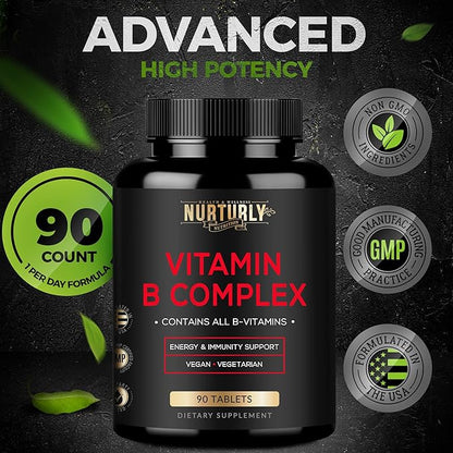 Vitamin B Complex - Contains All Essential B Vitamins - B1, B2, B3, B5, B6, B7, B9, B12 and Biotin - Super B Complex Vitamins for Energy, Immunity and Mood Support - 90 Tablets