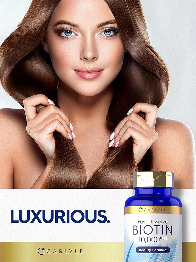 Carlyle Biotin 10000mcg | 250 Fast Dissolve Tablets | Max Strength | Vegetarian, Non-GMO, Gluten Free Supplement