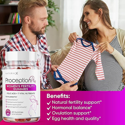 Fertility Gummies for Women - Myo-Inositol, Folic Acid, Biotin, B Vitamins - Inositol Supplement for Female Fertility Support, Hormone Balance, Ovulation, Prenatal Conception (60 Vegan Gummies)