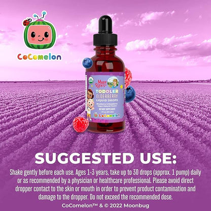 MaryRuth Organics Cocomelon Toddler Elderberry Syrup, USDA Organic Elderberry, Sugar Free Kids Immune Support Supplement for Ages 1-3 Years, Clean Label Project Verified®, Vegan, Gluten Free, 1 Fl Oz