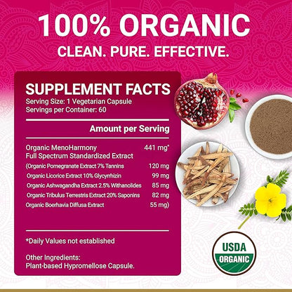 Menopause Supplements for Women - USDA Organic | Menopause Support | Female Hormone Balance Supplement | Also Supporting with Premenopause and Perimenopause | 60 Vegan Capsules