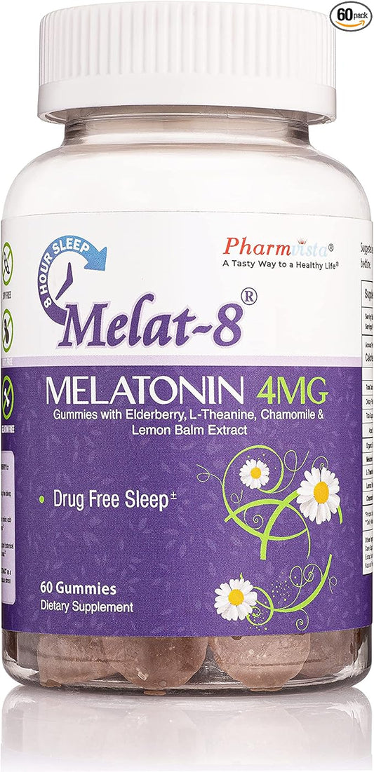 Gummies - Melatonin 4mg, Elderberry, Theanine, Chamomile and Lemon Balm for Sleep Support - 60 Count
