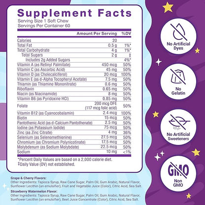 Force Factor Kids Multivitamin Super Chews, Kids Vitamins to Support Wellness, Immune Health, Eye Health, & More with 18 Vitamins, Minerals, & Antioxidants, 2-Month Supply, Multi-Flavor, 60 Soft Chews