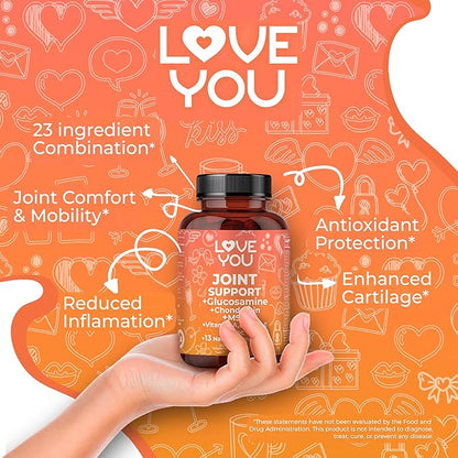 Love You Joint Support Supplement | Glucosamine, Chondroitin, MSM & Turmeric | Supports Mobility & Flexibility | 90 Tablets | 45-Day Supply | Made in USA