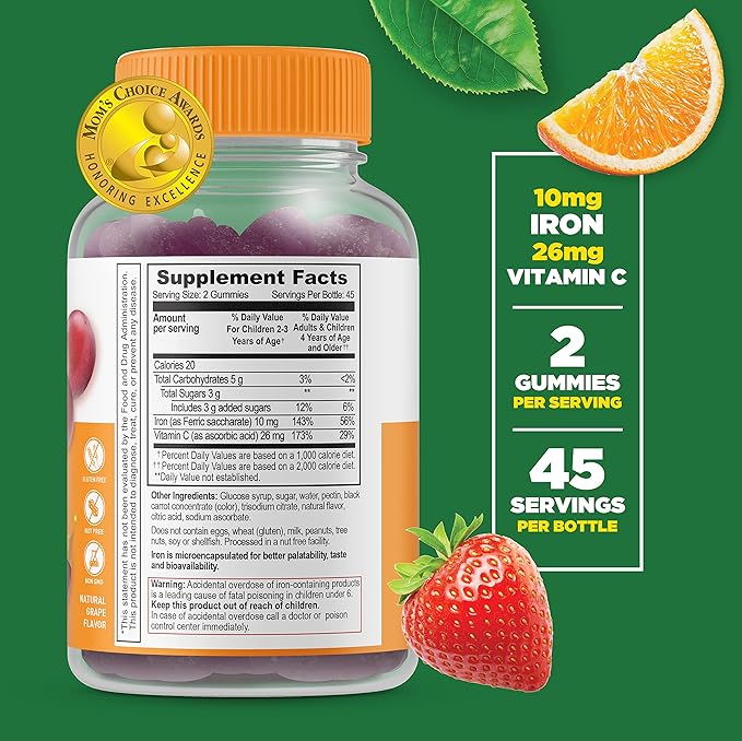 Lifeable Vitamin D Kids + Iron & Vitamin C Kids, Gummies Bundle - Great Tasting, Vitamin Supplement, Gluten Free, GMO Free, Chewable Gummy