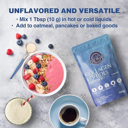 EAT WELL PREMIUM FOODS Collagen Peptides Powder Protein 45 Servings, 16oz, Collagen for Skin, Bone and Joint Support, Type I & III Grass Fed Collagen Supplements for Women and Men, Keto, Amino Acids