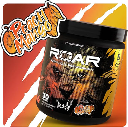 Rule 1 R1 Roar - Pre-Workout Powder with Creatine, Beta-Alanine, Citrulline, Electrolytes & Caffeine (30 Servings, Peach Mango)