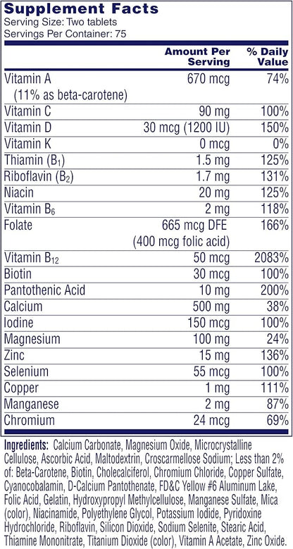 ONE A DAY Proactive 65+, Mens & Womens Multivitamin, Supplement with Vitamin A, Vitamin C, Vitamin D, and Zinc for Immune Health Support*, Calcium, Folic Acid & More, Tablet 150 Count (Pack of 2)