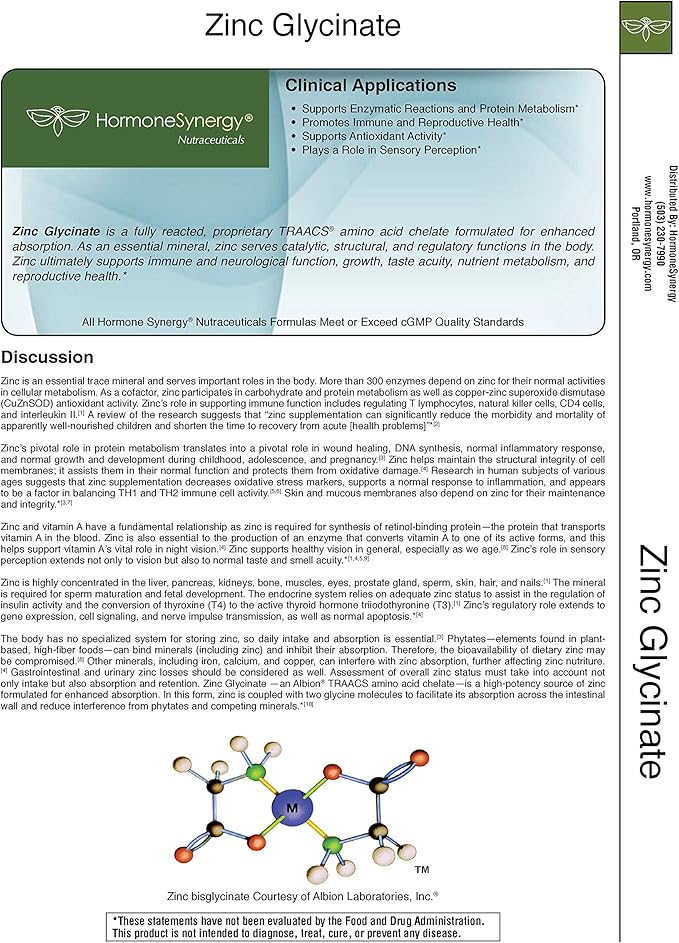 Zinc Glycinate 20mg Supplement - 120 Vegetarian Capsules with TRAACS® Formula for Optimal Health Support - Zinc Bisglycinate for Immune Function, Skin Health & Metabolism