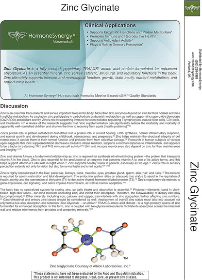 Zinc Glycinate 20mg Supplement - 120 Vegetarian Capsules with TRAACS® Formula for Optimal Health Support - Zinc Bisglycinate for Immune Function, Skin Health & Metabolism