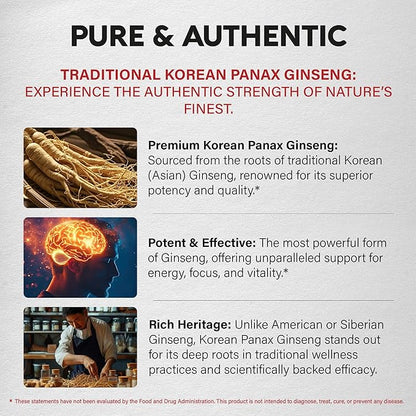 Panax Ginseng 15,000 mg - Red Korean Ginseng Supplement for Men - Extra Strength 10:1 Extract - Energy, Focus, Productivity & Performance - Natural & Vegan - Made in USA - 120 Capsules, 2 Month Supply