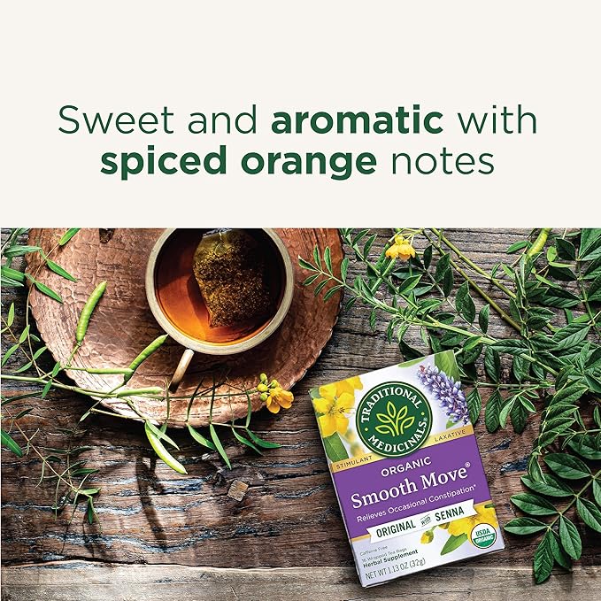 Traditional Medicinals Tea, Organic Smooth Move, Relieves Occasional Constipation, Senna, 16 Tea Bags (Pack of 2)