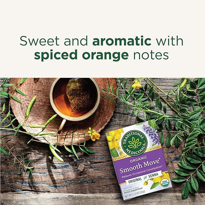 Traditional Medicinals Tea, Organic Smooth Move, Relieves Occasional Constipation, Senna, 16 Tea Bags (Pack of 2)