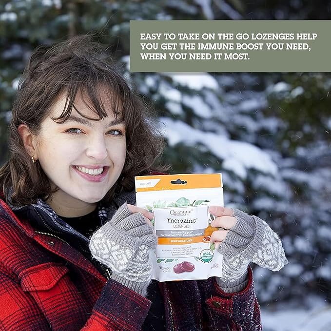 Quantum Health TheraZinc USDA Organic Blood Orange Zinc Lozenges For Adults and Kids, For Immune System Support, Individually Wrapped & Bagged, 18 Ct.
