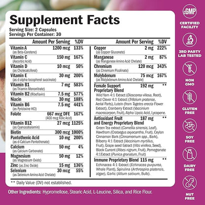 Multivitamin for Women - Daily Womens Multivitamin & Multimineral with Vitamin A, C, D, E, B12, Zinc & More. Essential Vitamins for Women for Energy, Focus, Hair Growth & Overall Health. 60 Capsules