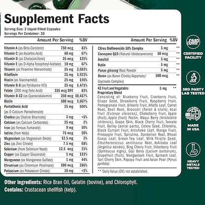 Multivitamin for Men - Daily Mens Multivitamins & Multiminerals with Vitamin D, Vitamin C, B12 Zinc, Iron. Essential Vitamins for Men - Energy, Focus, Stamina, Performance, Mens Health. 60 Liquid Caps