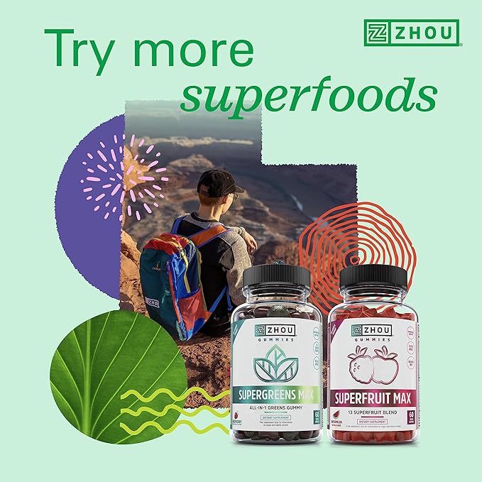 Zhou Nutrition USDA Organic Supergreens Powder, Superfood Smoothie Juice Mix, Spirulina, Chlorella, Wheatgrass, Kale, Fiber, Immune and Energy Support, Vegan, Non-GMO, 30 Servings