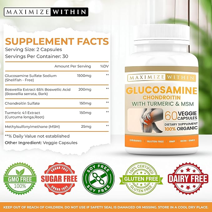 Glucosamine Chondroitin with Turmeric & MSM for Healthy Joints, 60 Veggie Capsules