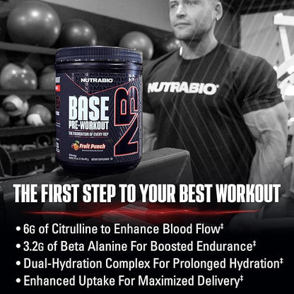 NutraBio Base Pre-Workout Powder 200mg Caffiene, Sustained Energy, Focus, Endurance, Pump, Sugar Free, Clean Preworkout for Men and Women - Beta Alanine, L-Tyrosine, 30 Servings - Lemon Lime