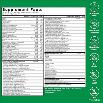 Force Factor Smarter Greens Daily Wellness Powder, Greens Superfood Powder to Support Gut Health, Bloating & Digestion, with 40+ Superfoods, 125 Million CFUs of Probiotics, Unflavored, 10 Servings