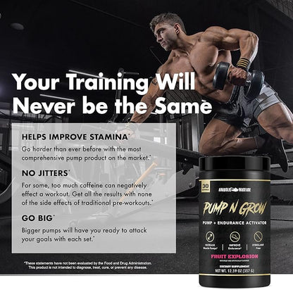 Anabolic Warfare Pump-N-Grow Muscle Pump Supplement Caffeine Free Pre Workout with L-Citrulline, L-Arginine, Beta-Alanine (Fruit Explosion– 30 Servings)
