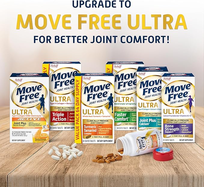 Move Free Advanced Glucosamine Chondroitin + Calcium Fructoborate Joint Support Supplement, Supports Mobility Comfort Strength Flexibility & Bone - 160 Tablets (80 servings)*