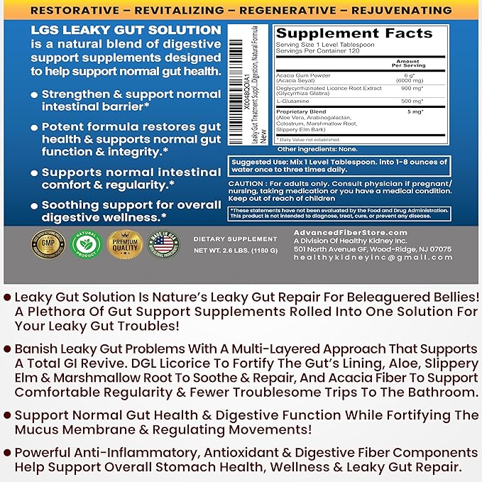 Leaky Gut Repair w/L Glutamine & Prebiotics- Gut Restore, Leaky Gut Health Powder- Leaky Gut Repair Supplements for IBS, Digestive Restoration & Gut Lining Support- Includes Guthealth Assist Book