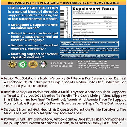 Leaky Gut Repair w/L Glutamine & Prebiotics- Gut Restore, Leaky Gut Health Powder- Leaky Gut Repair Supplements for IBS, Digestive Restoration & Gut Lining Support- Includes Guthealth Assist Book
