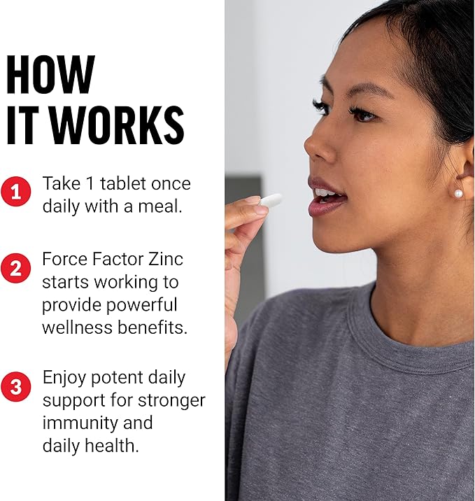 Force Factor Zinc 50mg, Zinc Supplements with Zinc Oxide Powder, Zinc Gluconate, and Zinc Citrate for Immune Support and Immune Health, High-Potency, Vegan, Gelatin Free, Non-GMO, 240 Tablets
