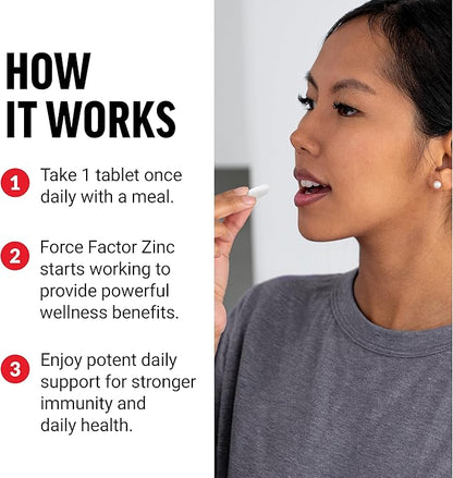 Force Factor Zinc 50mg, Zinc Supplements with Zinc Oxide Powder, Zinc Gluconate, and Zinc Citrate for Immune Support and Immune Health, High-Potency, Vegan, Gelatin Free, Non-GMO, 240 Tablets