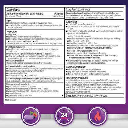 Amazon Basic Care Omeprazole Delayed Release Tablets 20 mg, Acid Reducer, Wildberry Mint Coated Tablet, Heartburn Medicine, 42 Count