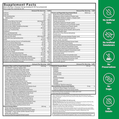 FORCE FACTOR Smarter Greens Superfoods + Energy Powder to Boost Energy & Support Digestion, Gut Health, Bloating, Greens Powder with Digestive Enzymes, Probiotics & Prebiotics, Lemon Lime, 90 Servings