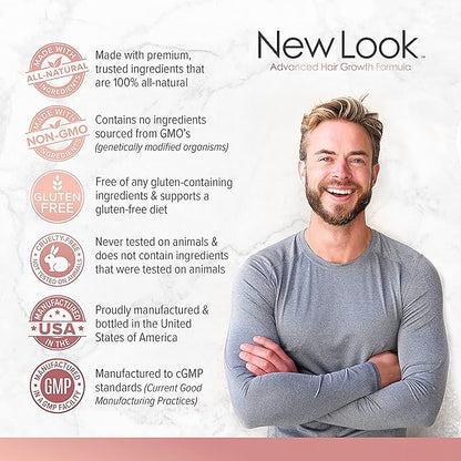 New Look Hair Growth Support Vitamins for Women and Men | Clinical Strength Supplement for Hair Loss | Supports Thicker, Fuller Hair with Biotin - 60 Capsules