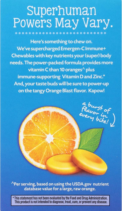 Emergen-C Immune+ Chewables 1000mg Vitamin C with Vitamin D Tablet, Immune Support Dietary Supplement for Immunity, Orange Blast Flavor - 42 Count