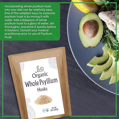 Jiva Organics Whole Psyllium Husk (Isabgol) 1.75 LB (28 Oz) Jumbo Bag - Non-GMO, Unflavored - Keto Friendly, Soluble Fiber