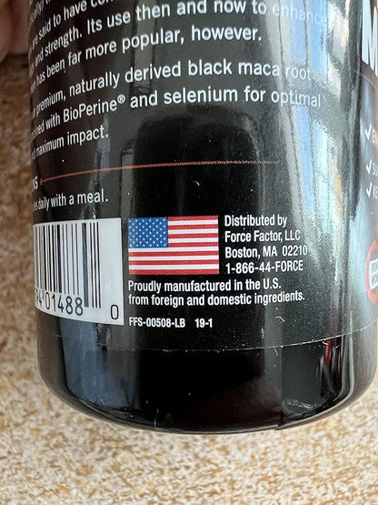 FORCE FACTOR Black Maca Root, 2-Pack, Vitality Supplement for Men with Superior Absorption and Power, Natural Maca Negra Extract, Fundamentals Series, 1000mg, 120 Capsules