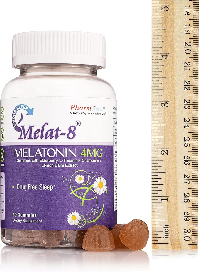 Gummies - Melatonin 4mg, Elderberry, Theanine, Chamomile and Lemon Balm for Sleep Support - 60 Count