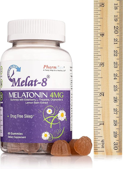 Gummies - Melatonin 4mg, Elderberry, Theanine, Chamomile and Lemon Balm for Sleep Support - 60 Count