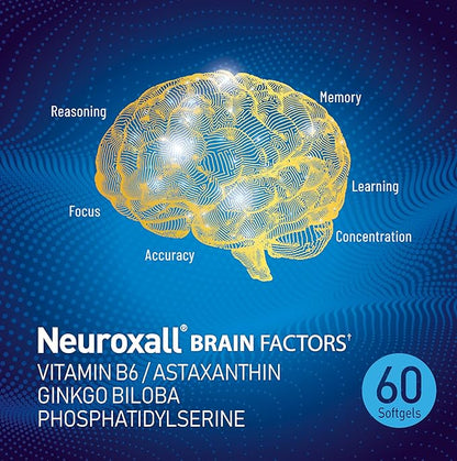 Neuroxall Brain Health Supplement for Enhanced Cognitive Function and Mental Clarity, Astaxanthin, Ginkgo Biloba Extract, Antioxidant - 60 Softgels X 3 Boxes for 3 Months (180 Count)