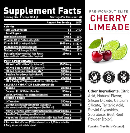 Kaged Pre Workout Powder Pre-Workout Elite for Men & Women, High Stimulant for Energy, Focus, Pumps, L-Citrulline, Beta Alanine, Creatine & 388mg of Organic Caffeine, Cherry Limeade