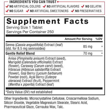 FORCE FACTOR Herbal Laxative for Constipation Relief for Adults, Digestion Supplement Made with Senna to Cleanse, Detox, and Soothe, Laxatives for Constipation for Women and Men, 250 Tablets