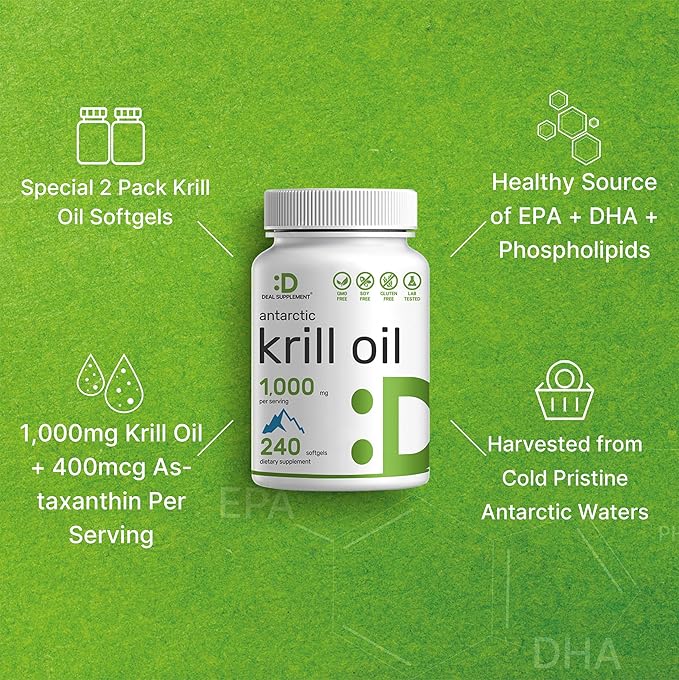 Eagle Shine Vitamins 2 Pack Antarctic Krill Oil, 1,000mg Per Serving, 480 Softgels – Mercury Free, No Fishy Taste – Rich in Omega-3s, EPA, DHA, Astaxanthin, & Phospholipids – Non-GMO, No Gluten